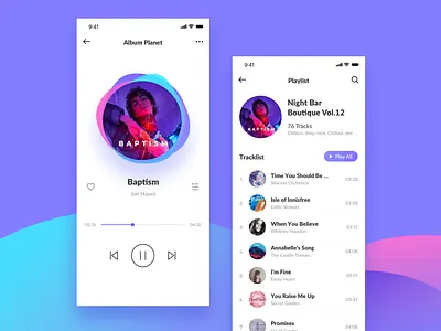 Wave Music Player album clean digital gradient light modern music pink play player list playlist purple sound wave white