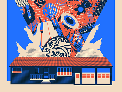 Exploding House amp bear chaotic clouds drums experimental explosion festival guitar house house fest illustration music music festival ne omaha piano poster smoke textures