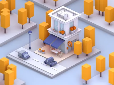 Coffee House architecture c4d city clean color design