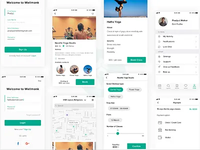 Wellmonk yoga ios app app book fitness interface ios login onboarding payment signup wellmonk wellness yoga