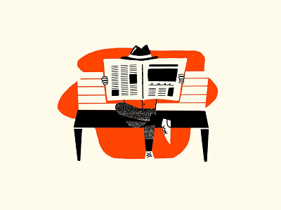 Mid-Century Man drawing illustration ipad man mid century newspaper park bench procreate reading retro supply spot illustration