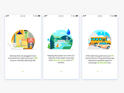 Onboarding Design for ThinkEco app app buildings cars circle city drawings energy efficiency illustration interface ios onboarding school sketch ui ux design water