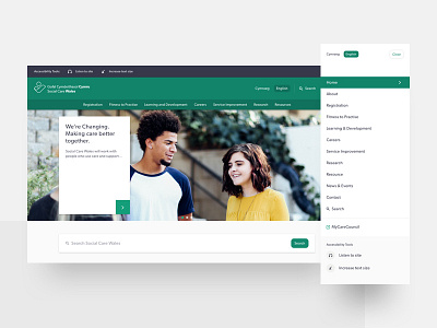 Home Screen career clean design education hero home language menu navigation sketch social care ui ux wales