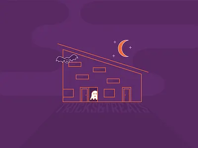 Tricks & Treats bat cute illustration ghost halloween house illustration illustration moon orange party invite purple spooky