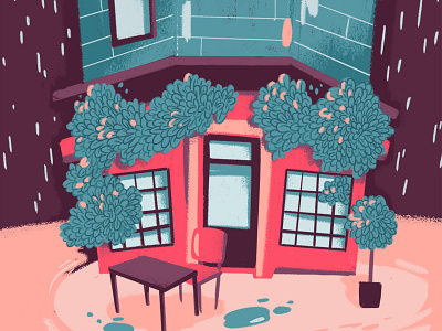 Rainy Night building cafe city england english evening illustration london night pub rain