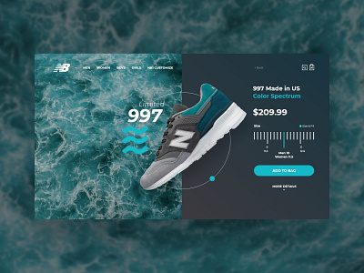 New Balance | 997 Limited black card clean flat footwear minimal new balance product card sneaker store ui ux web