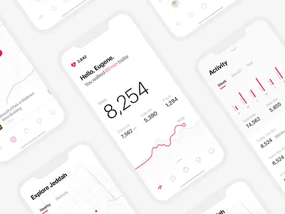 Steps Tracking App activity analytics app calories fit fitness graph health ios medical mobile run running sport statistics steps tracker tracking walking white