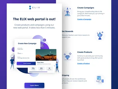 Creators Newsletter - Elix blockchain crowdfunding cryptocurrency design elix ethereum fintech icons illustration isometric newsletter ui
