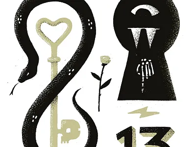 Guarded creature eye flower gritty guarded hand inktober key keyhole procreate retrosupplyco rose skull snake texture