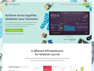Geckoboard + Happy Socks homepage dashboard geckoboard happy socks homepage kpi