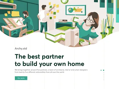 Architecture studio architecture character design home illustration indonesia landing page ui website