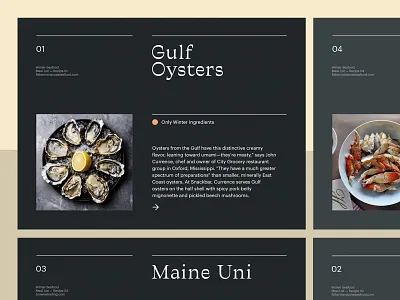 Seafood Recipes — Layout art direction design food grid layout minimal typography ui ux web