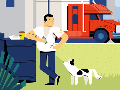 Business lunch 2d business lunch character design dog flat design illustration illustrator man stroke truck