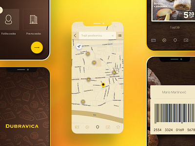 Bakery rewards app android app bakery food ios map mobile photoshop ui uiux ux wood yellow