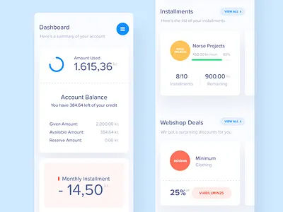 Viabill - Dashboard (Mobile Version) account app application cards clean credit card dashboard information information design ios iphone list mobile mobile app profile simple ux ux ui