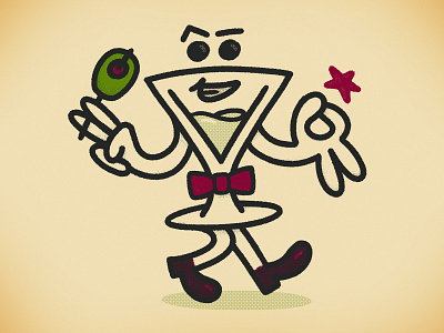 Martin alcohol booze character gin illustration martini olive retro vintage vodka
