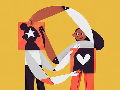 Bring out the best character collaboration design flat girl illustration poster retro team vector web work