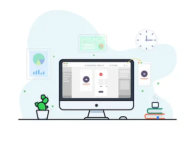 Workstations apple clean desk icon illustration imac workstation