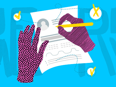 Conduct A Resume Review cian design illustration lettering lines magenta pattern shapes typography yellow