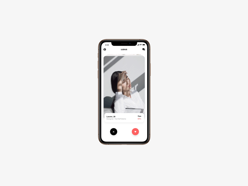 Ludus Dating App UI Layers animation app design gif interaction iohone ios mobile processes ui ux video