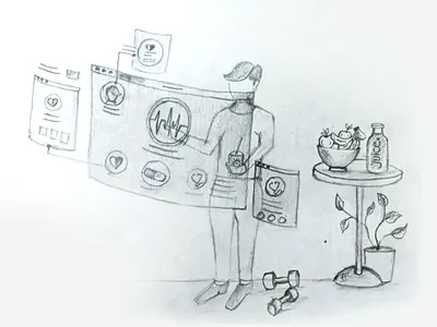 Custom Illustration For Health Based Client, artwork custom illustration dashboard dashboard drawing drawing hand concept hand drawn health health app health care health coach healthy healthy eating icon design illustration design illustration for web paper pencil drawing sketch web illustration