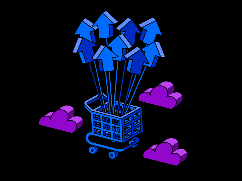 Lift Checkout Conversion art balloons bolt cart checkout clouds design float illo illustration sky