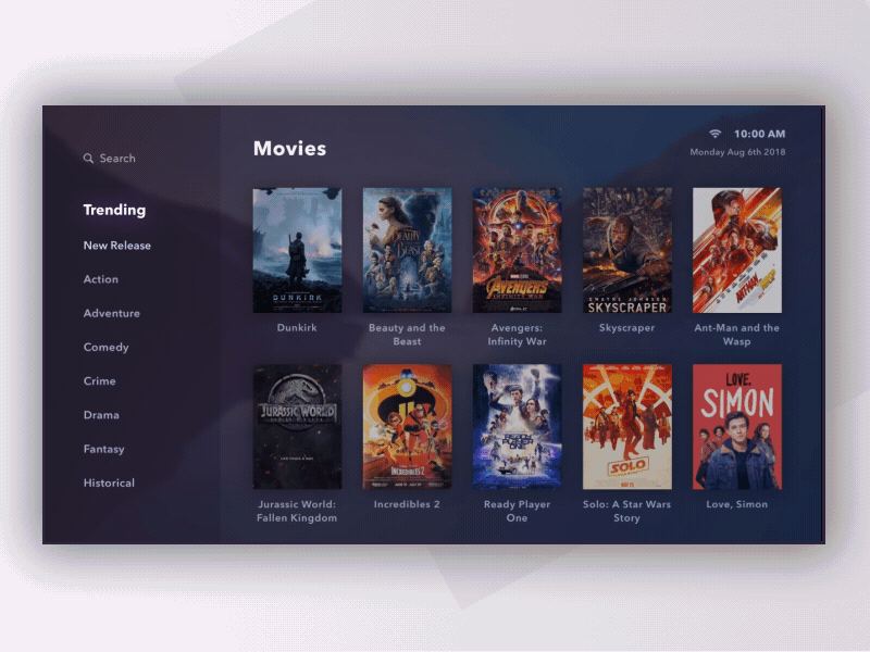 Streaming TV App animation app browsing film gif interaction movies principle smart tv streaming tv ui ux video