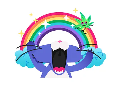 Weed Cat Sticker: Rainbow cat illustration sticker weed