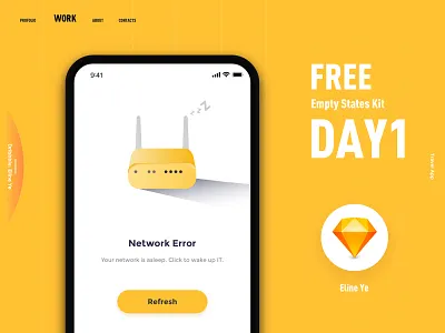 FREE empty states kit - Day1 2018 app black day1 design empty error free interface kit network nowplan refresh sketch states travel travel app ui work yellow
