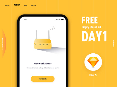 FREE empty states kit - Day1 2018 app black day1 design empty error free interface kit network nowplan refresh sketch states travel travel app ui work yellow