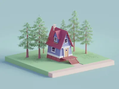 Random renders b3d blender colors house isometric low poly subtle trees