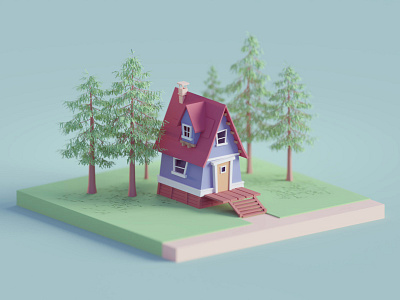 Random renders b3d blender colors house isometric low poly subtle trees