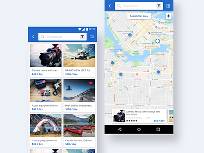 Rental App: List & Map view android card e commerce e commerce app icons ios list map money post price rent rental shop shopping