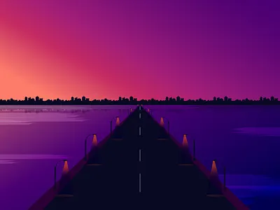 City view (Day 17/365) bbridge city color evening illustration lamp light river road