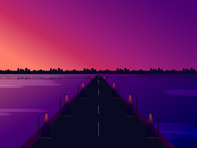 City view (Day 17/365) bbridge city color evening illustration lamp light river road