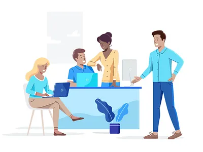 Kinetic Solutions Team 2x blue character clean illustration man minimalistic web website white woman