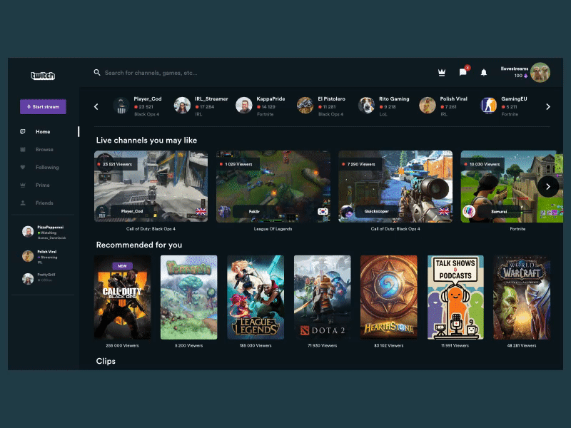 Twitch.tv Beautified aftereffects animation design landing page redesign stream streaming streaming app twitch ui user interface ux web website