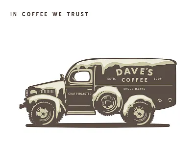 Dave's Coffee automobile branding classic coffee custom design dodge graphic design ice identity illustration logo old old school retro roaster rust typography vector vintage