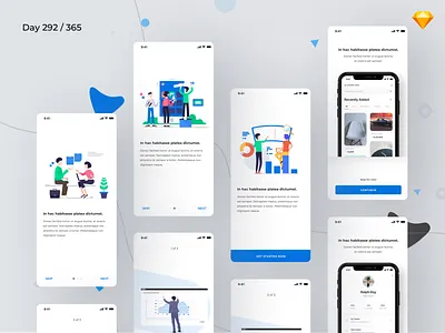 Mobile Onboarding Screens - Freebie | Day 292/365 - Project365 blue challenge colorful daily ui design challenge free ui kit freebie freebie friday illustration ios iphone x mobile app montserrat onboarding onboarding screens onboarding ui project365 sketch sketch freebie ui kit