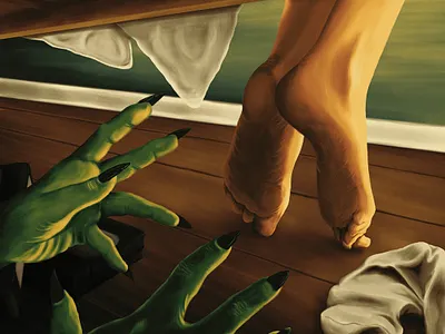 Don't Look Under The Bed Pt. 1 halloween illustration monster painting retro scary texture vintage