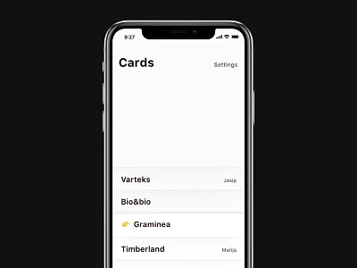 Cards screen cards clean design ios minimal simple stiff ui