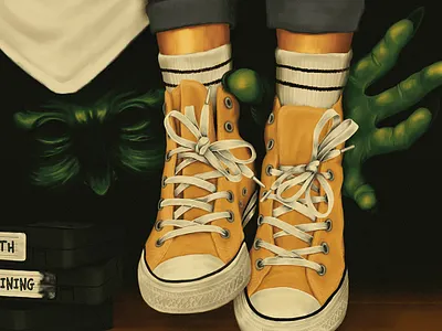 Don't Look Under The Bed Pt. 2 bed converse halloween horror illustration monster painting scary shoes texture