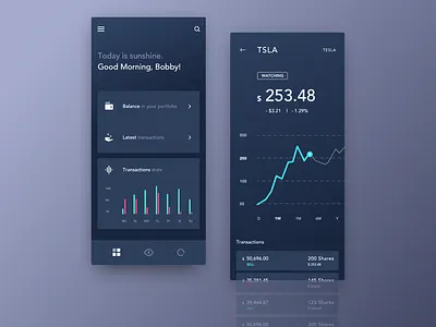 Mobile Application Dashboard for Stock Platform alarm analytics app design bitcoin blockchain business chart clean cryptocurrency dark app dashboard decentralized platform design exchange informational graphic interaction interface product ui ux