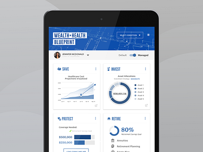 Blueprint Financial Advisor Tool for Clients w/ Chronic Illness analysis dashboard financial advisor fintech health care invision responsive