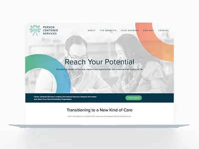 Person Centered Services Homepage blue geometic green hero homepage logo orange ui ux ux ui website