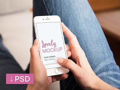 White Iphone Mockup In Woman's Hands While Browsing apple high resolution mock up mockup photorealistic psd template