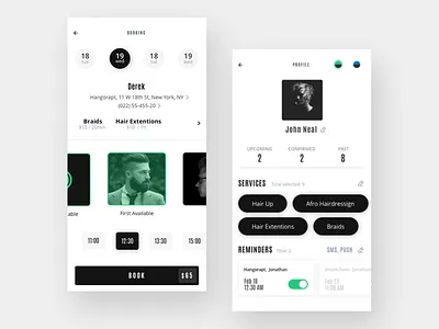Stylist App animation app barbershop clean creative dark design ios minimal minimalist simple sketch typography ui uiux ux