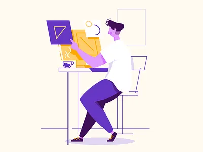 At the computer affinity designer character clean illustration man simple vector