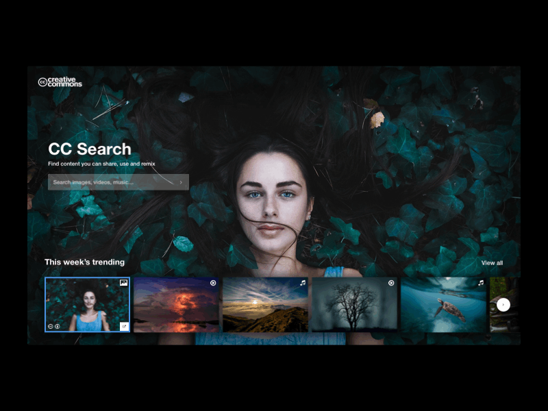 Redesigning CC Search creative commons dark theme desktop home screen minimalistic design principleapp redesign redesign concept sliders ui animation visual design website