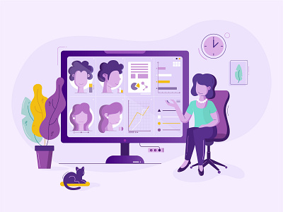 Future interviews character design clean color combination design exploration digital illustration interview minimal design modern office environment purple gradient user experience user interface ui vector illustration